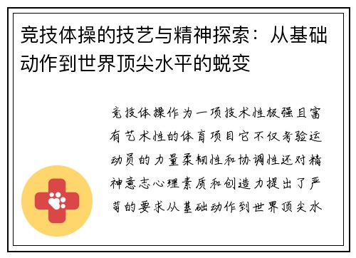竞技体操的技艺与精神探索：从基础动作到世界顶尖水平的蜕变
